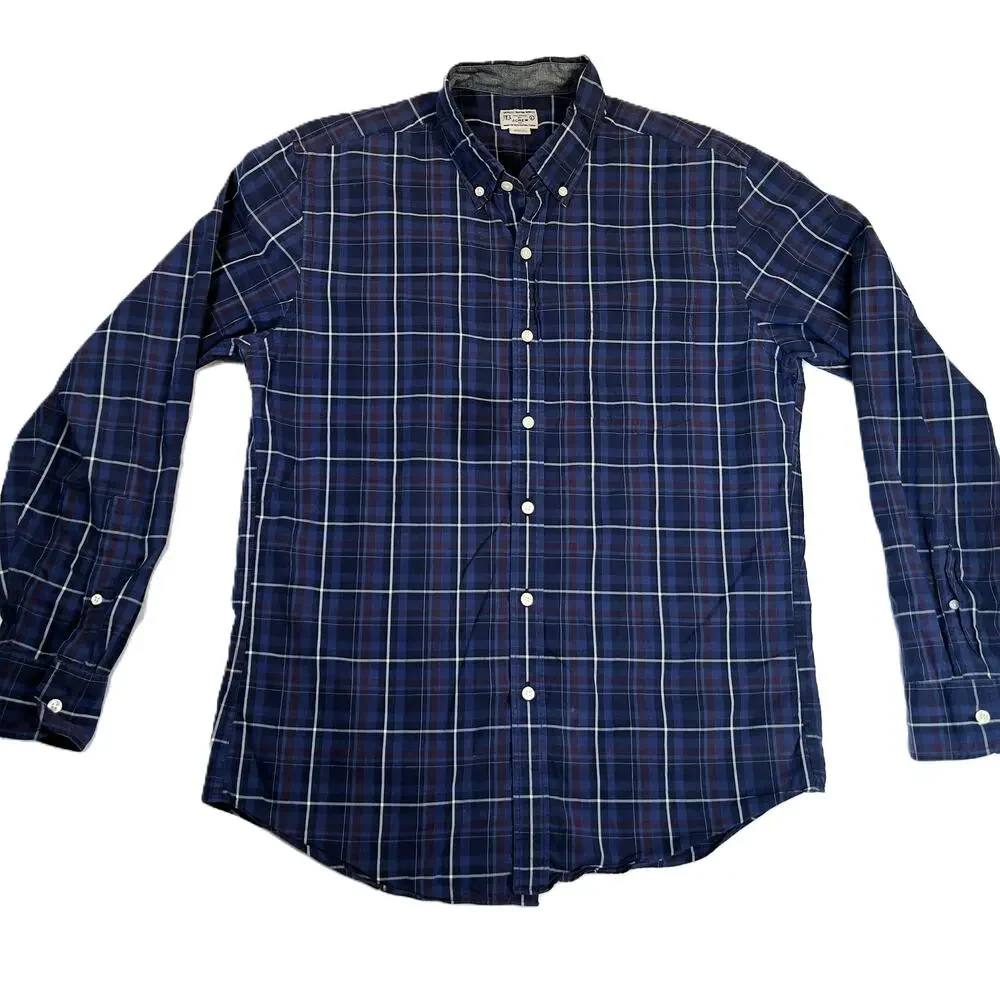 J. Crew Factory Button Down Shirt Men L Plaid Long Sleeve Light Weight Woven